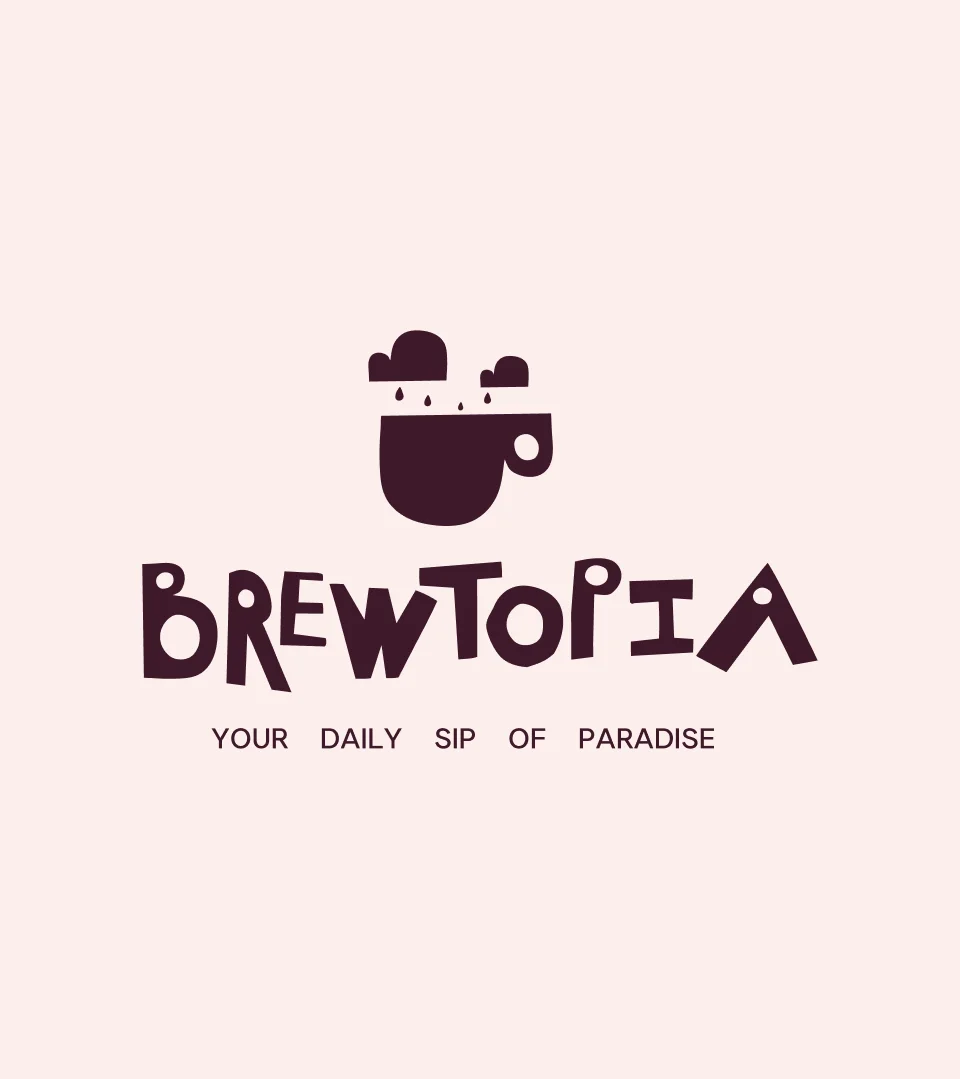 Brewtopia logo in plum on blush