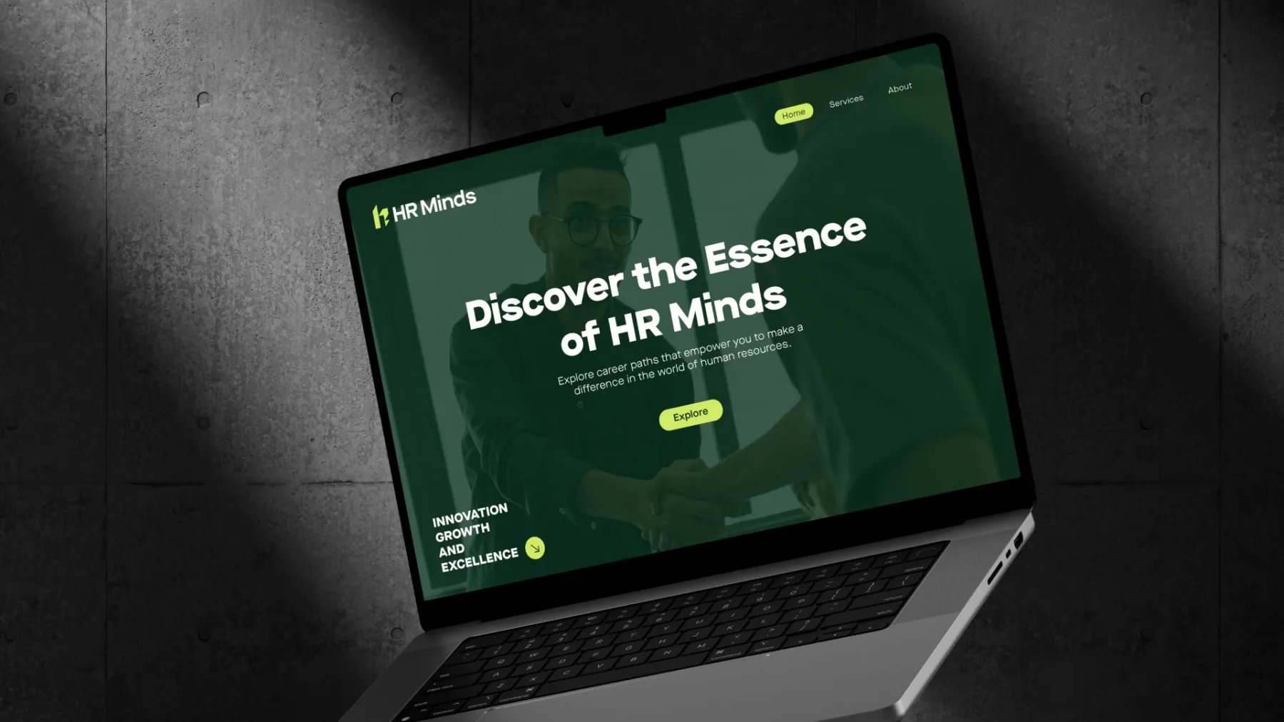 HR Minds website on a laptop