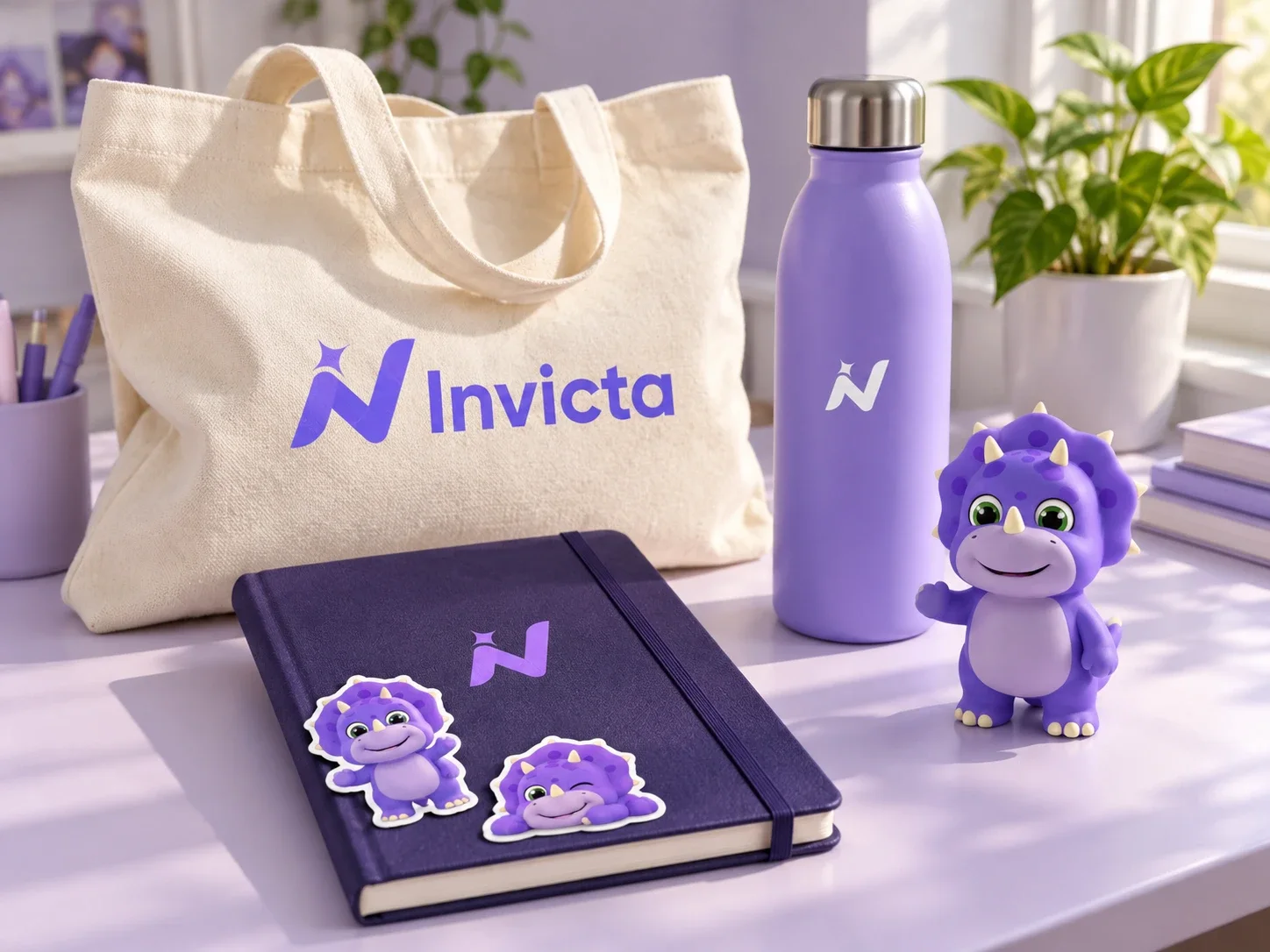 Invicta tote, bottle, notebook and mascot figure