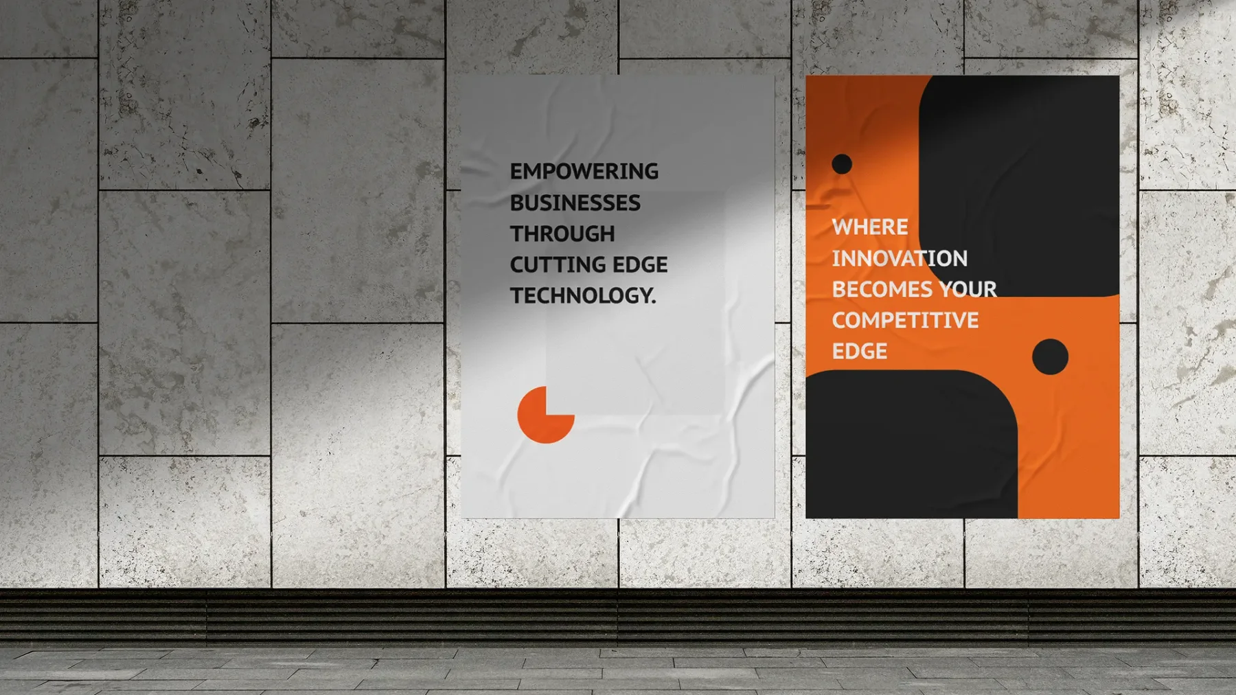 Ionic Square posters on a stone wall