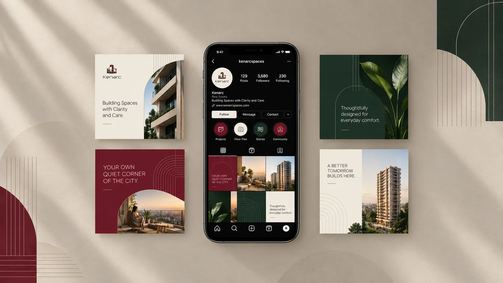 Kenarc social media posts around an Instagram profile