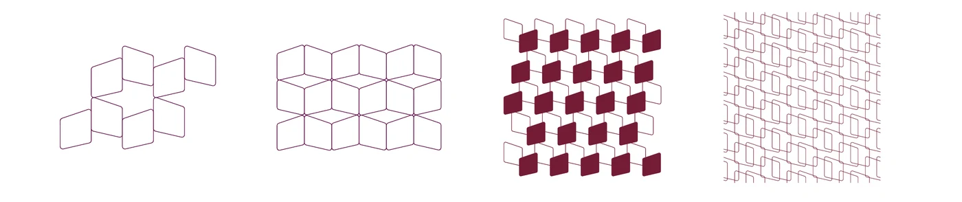 Four Kenarc patterns built from logo blocks