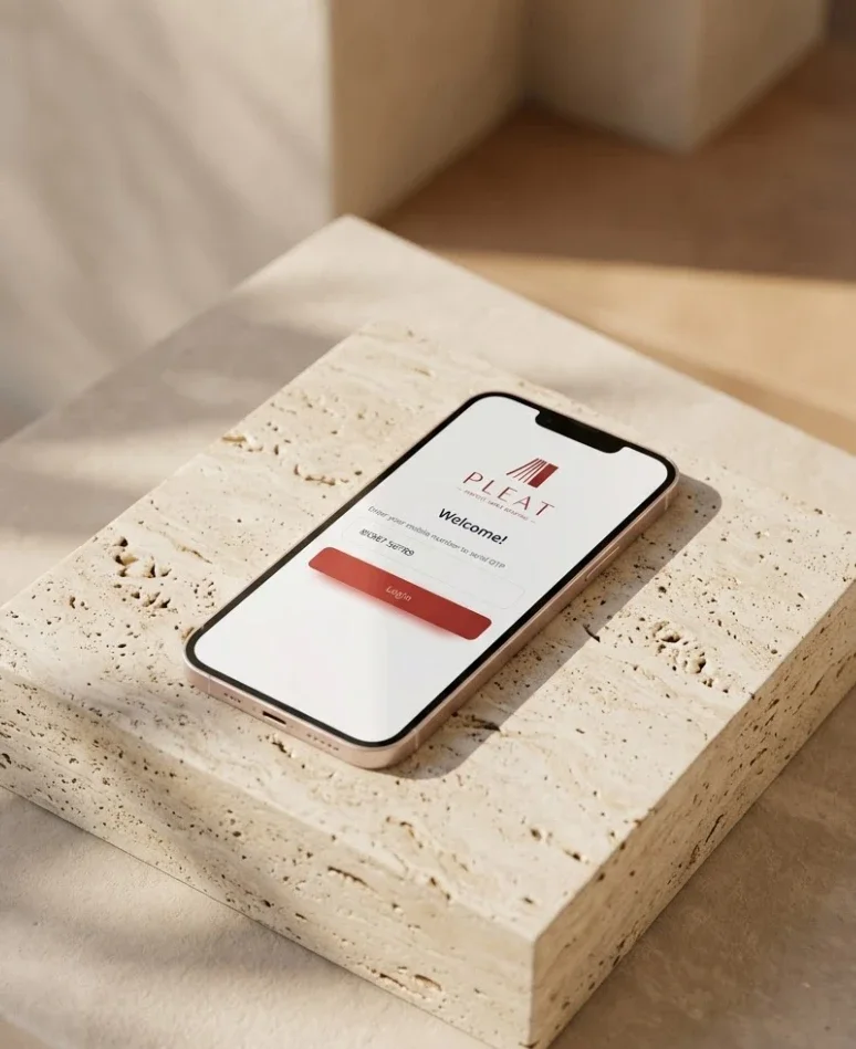 Pleat app welcome screen on a phone