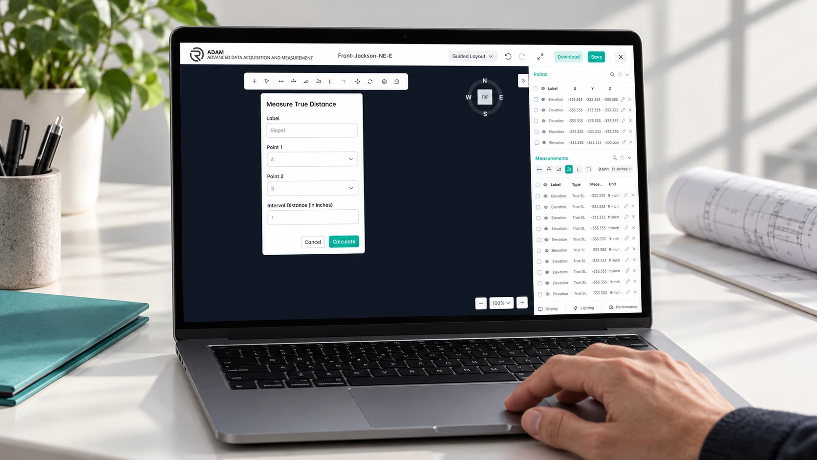 Smart-MAT on a laptop with a Measure True Distance form