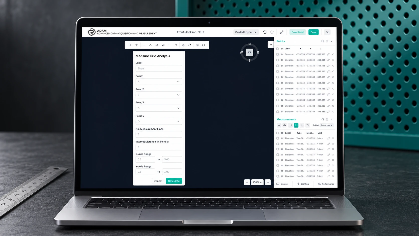 Smart-MAT on a laptop with a Measure Grid Analysis form