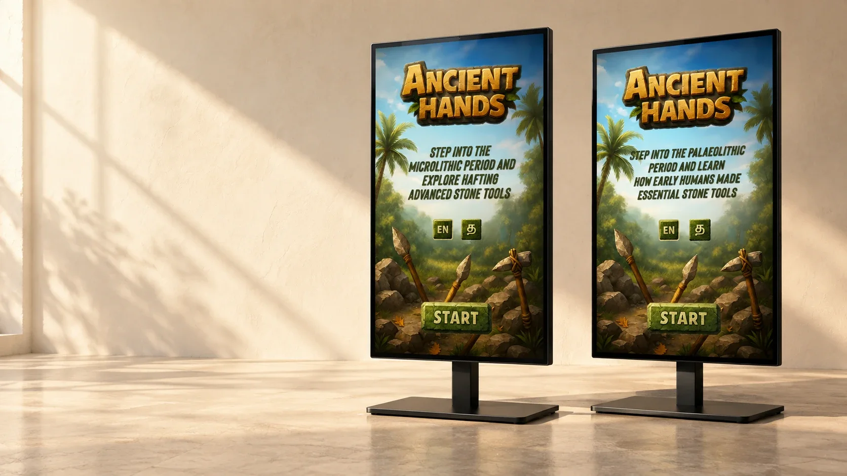 The two Ancient Hands start screens